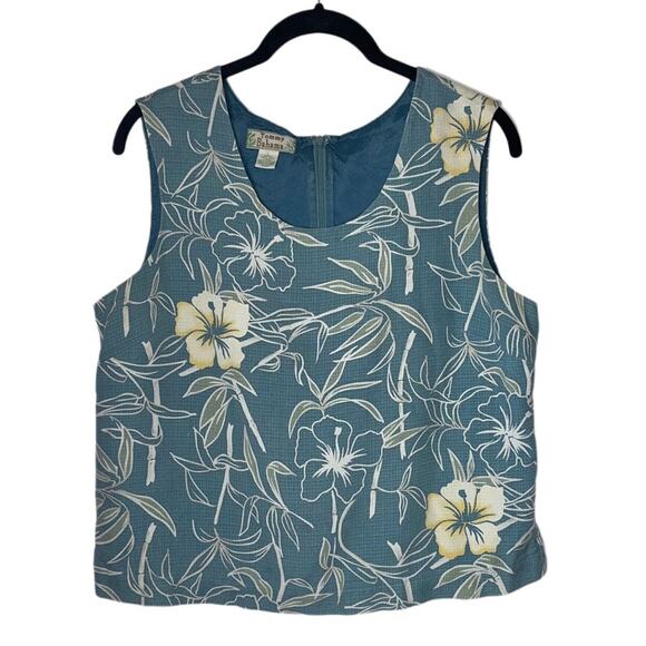 Vintage TOMMY BAHAMA Hibiscus Sleeveless Silk Top woman's size large green/blue - Picture 1 of 16